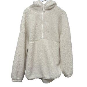 OLD NAVY Fleece Hoodie  Large Womens Cozy Teddy Pullover Half-Zip Cream